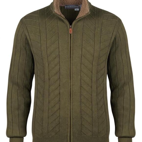 Oscar de la Renta Other - Oscar De La Renta Mens XL Olive Green Full Zip Sweater Sherpa Lined Collar